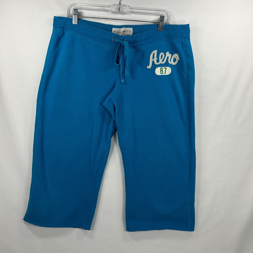 Vintage 2000s Aeropostale Blue 87 Logo Drawstring Lounge Crop Pants Size L